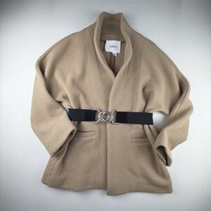 Bash Stunning Tan 100% Wool Oversized Coat Woman's Medium Belted Warming BA&SH